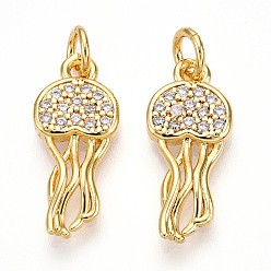 Настоящее золото 18K Латунные микро проложить кубического циркония подвески, без кадмия и без свинца, медузы прелести, с целью перехода в кольце, реальный 18 k позолоченный, 18x8x2.5 мм, отверстие : 3 мм