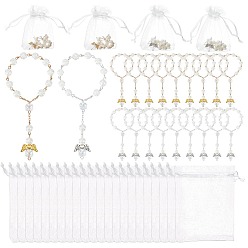 Античный Серебристый & Золотой 28шт. 2 стили браслетов с подвесками в виде ангела и цветка из пластика, имитирующего жемчуг, с 28шт. мешочками из органзы, старинное серебро & золотой, внутренний диаметр: 1-5/8~2-1/8 дюйм (4~5.3 см)