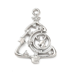 Платина Латунные микро проложить кубического циркония подвески, рождественская елка, платина, 21x15x2 мм, отверстие : 1.4 мм