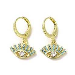Turquoise Boucles d'oreilles pendantes œil en laiton doré à fermoir à levier, avec verre et zircone, turquoise, 23x14.5mm