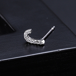 Letter J Platinum Brass Micro Pave Cubic Zirconia Stud Earrings, Initial Letter, Letter J, No Size