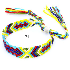 Yellow Cotton Braided Rhombus Pattern Cord Bracelet, Ethnic Tribal Adjustable Brazilian Bracelet for Women, Yellow, 5-7/8~14-1/8 inch(15~36cm)