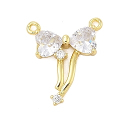 Прозрачный Стойки обшивки латунь кубического циркония подвески, бантом прелести, реальный 18 k позолоченный, долговечный, без свинца и без кадмия, прозрачные, 20x16.5x4 мм, отверстие : 1.2 мм