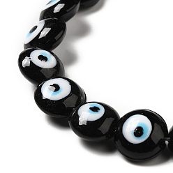 Black Handmade Evil Eye Lampwork Beads Strands, Flat Round, Black, 12.5x7.5mm, Hole: 1.6mm, about 33pcs/strand, 15.12''(38.4cm)