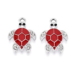 (123L) Белый крем непрозрачный блеск Rhinestone сплава и эмали подвески, черепаха, платина, огнеупорный кирпич, 21x15x2.2 мм, отверстие : 1.6 мм