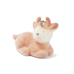 Олень Подвески из непрозрачной смолы, с платиновыми тоновыми железными петлями, олень, 23.5x28x18 мм, отверстие : 2 мм