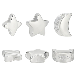 Mixed Shapes 6 шт. 3 стили 925 бусины из стерлингового серебра, серебряный цвет гальваническим, с печатью 925, разнообразные, 5x3.5~5.5x2.5 мм, отверстие : 1~1.5 мм, 2 шт / стиль