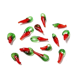 Red Handmade Lampwork Pendants, Hot Pepper, Red, 20.5~26.5x6.5~9.5x5~8mm, Hole: 4~7mm
