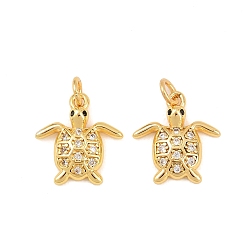 Tortoise Латунные микро проложить кубического циркония прелести, без свинца и без кадмия, стойки покрытие, долговечный, реальный 18 k позолоченный, черепаха, 12.5x12x2.5 мм, Перейти кольцо: 4x0.8 мм, внутренний диаметр: 2.5 мм