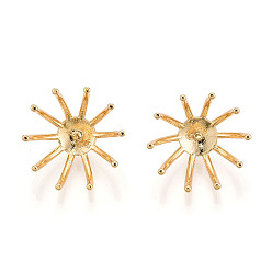 Настоящее золото 18K Медные залоги, для полукруглых бусин, реальный 18 k позолоченный, 10x15 мм, отверстие : 1.2 мм, внутренний диаметр: 13 мм, штифты : 1 мм