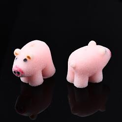 Pink Perles en plastique floquées, la moitié foré, porc, rose, 19x19.5x10.5mm, demi-trou: 1.2 mm