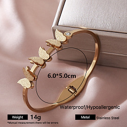 Butterfly 304 Stainless Steel Crystal Rhinestone Hinged Cuff Bangles for Women, Golden, Butterfly, Inner Diameter: 2.36 inch(6cm)