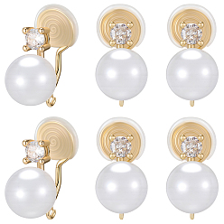 Настоящее золото 18K 10шт. круглые латунные застежки для сережек-каффов с микропаве из прозрачного кубического циркония, с имитацией жемчуга из АБС-пластика и петлями, долговечный, без никеля , реальный 18 k позолоченный, 19x10x19 мм, отверстие : 1.5 мм
