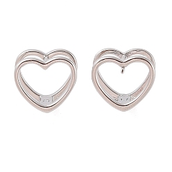 Platinum Brass Hoop Earring, Hollow Heart, Platinum, 11.5x12x9mm