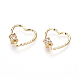 Золотой Латунные микропаве, кубический цирконий, винт, карабин, подвески с замком, для изготовления ожерелий, прозрачные, сердце, золотые, 23x22.5x2 мм