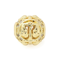Весы Латунные микро проложить кубического циркония бусы, двенадцать созвездий, реальный 18 k позолоченный, Весы, 9x9x10 мм, отверстие : 2.7 мм