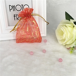 Красный Мешочки для хранения украшений из органзы с золотым тиснением и принтом ресниц, свадебные подарочные пакеты со шнурком для свадебной вечеринки, прямоугольные, красные, 12x9 см