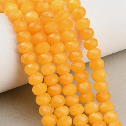 Or Rangs de perles de jade blanc naturel teintées et facettées, rondelle, or, 8x5.5~6mm, Trou: 1mm, Environ 64~66 pcs/chapelet, 14.76~15.16'' (37.5~38.5 cm)