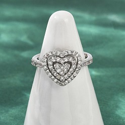 Платина Манжеты из латуни с микро паве кубический цирконий для женщин, сердце, стойки покрытие, долговечный, без свинца и без кадмия, платина, размер США 6 (16.5 мм)