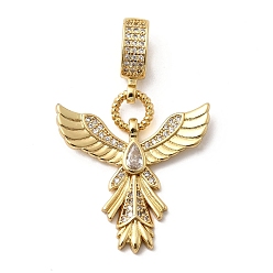 Настоящее золото 18K Подвески в виде ангельских крыльев с микропаве из прозрачных кубических цирконий из латуни, реальный 18 k позолоченный, 42 мм, Кулон : 25x27x3 мм, отверстие : 8x5 мм