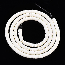 Creamy White Handmade Polymer Clay Beads, Disc/Flat Round, Heishi Beads, Creamy White, 3x1mm, Hole: 1mm, about 380~400pcs/strand, 17.7 inch