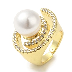 Настоящее золото 18K Кольца-манжеты из латуни с микропаве из кубического циркония, круглое женское кольцо из стеклянных жемчужных бусин, без кадмия и без свинца, долговечный, реальный 18 k позолоченный, регулируемый