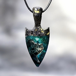 Light Sea Green Alloy Pendant Necklace, Arrow Wolf, Light Sea Green, 17.72 inch(45cm)