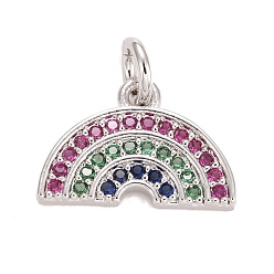 Платина Кубического циркония подвески, с реечным покрытием из латуни с покрытием из настоящего золота 18k, с прыжковых колец, долговечный, без свинца и без кадмия, радуга, платина, 9.5x14x2 мм, Перейти кольцо: 5x1 мм, 3 мм внутренним диаметром