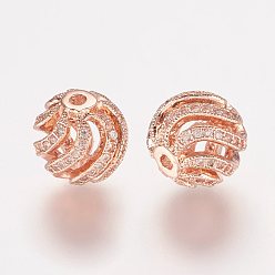 Розовое Золото Латунные микро проложить кубического циркония бусы, круглые, розовое золото , 10 мм, отверстие : 1 мм