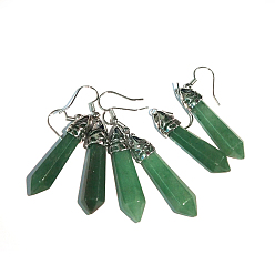 Зеленый Авантюрин Модные натуральные зеленые авантюриновые серьги с подвесками, с крючками серьги сплава, 50~56x8 мм, штифты : 1 мм