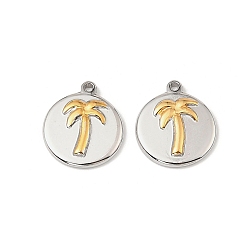 Плоский Круглый 304 подвески из нержавеющей стали, золотые и нержавеющая сталь цвет, без свинца и без кадмия, плоский круглый с пальмой, 17x14.5x2.5 мм, отверстие : 1.4 мм