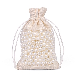 Белый Мешочки из льна и органзы, сумка для шнурка, прямоугольные, белые, 18x13 см