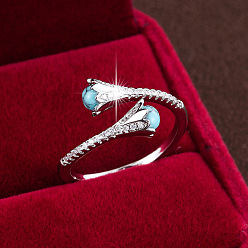 Silver Brass Micro Pave Cubic Zirconia Cuff Open Rings, Flower, with Synthetic Resin, Silver, 15~20mm