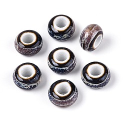 Шифер Серый Фарфоровые бусины ручной работы, фантазии античного стекла фарфора, бусины с большим отверстием, рондель, шифер серый, 15x8 мм, отверстие : 6 мм