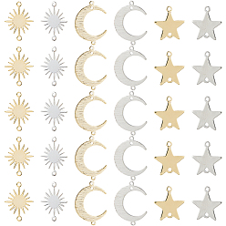 (52) Непрозрачная лаванда 30 шт. 6 стили латунные соединители, долговечный, солнце и луна и звезда, разноцветные, 16.5~18x12~22x0.5~1 мм, отверстие : 1.2 мм, 5 шт / стиль