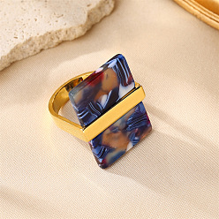Золотой Прямоугольное кольцо из ацетата целлюлозы, палец кольца из нержавеющей стали, золотые, внутренний диаметр: 17 мм
