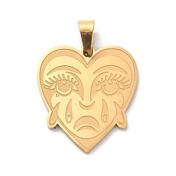 Золотой 201 подвески из нержавеющей стали, очарование плачущего сердца, золотые, 26x24x1 мм, отверстие : 7.5x4.5 мм