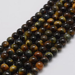 Tiger Eye Natural Yellow Blue Tiger Eye Bead Strands, Grade A, Round, 8mm, Hole: 1.2mm, about 49pcs/strand, 14.9 inch~15.5 inch
