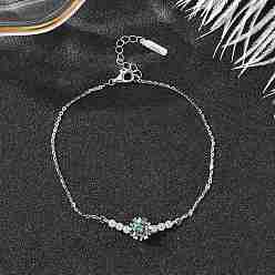 Платинированный 925 ссылка стерлингового серебра браслеты, браслеты-цепочки для женщин, плоско-круглые, с муассанитовым стразом, Реальная платина, 7-1/8 дюйм (18.2 см)