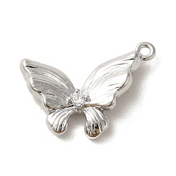 Платина Латунные микро проложить кубического циркония подвески, бабочка, платина, 19.5x14~15x3.5 мм, отверстие : 1.2 мм