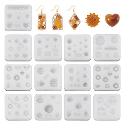 White 13Pcs 13 Styles Nail Art Silicone Molds, Carved Molds, For Nail Art Tips Decoration, White, 39.5x39.5x5.5~7.5mm, 1pc/style