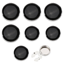 Black Zinc Alloy Enamel Cufflinks, Flat Round, Platinum, Black, 15~33x15~18x5.5~6.5mm