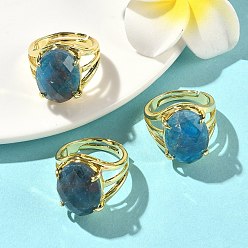 Апатит Латунные манжеты с открытыми кольцами, с натуральным апатитом, овальные, граненые, стойки покрытие, долговечный, золотые, 18 мм