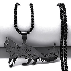 Черный 304 цепочка-подвеска из нержавеющей стали в форме кошки, чёрные, 23.62 дюйм (60 см)