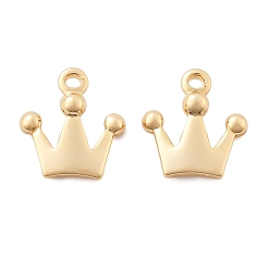 Настоящее золото 18K Латунные подвески, корона прелести, реальный 18 k позолоченный, 10.5x9.5x2 мм, отверстие : 1 мм