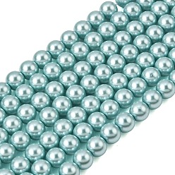 Аква Круглые бусины из экологически чистого окрашенного стекла с жемчугом, класс А, хлопковый шнур , вода, 8 мм, отверстие : 0.7~1.1 мм, около 52 шт / нитка, 15 дюйм