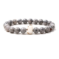 Камень Карты Браслеты из натуральных бусин из картографического камня и синтетической бирюзы для мужчин и женщин, круглый и слон