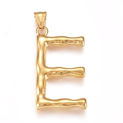 Letter E 304 подвески из нержавеющей стали, бамбуковая буква, золотые, letter.e, 46x25x5.5 мм, отверстие : 5x8 мм