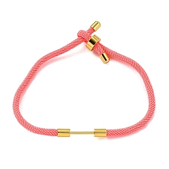 Pink Плетеный браслет из нейлонового шнура, с латунной фурнитурой , золотые, розовые, 9-1/2 дюйм (24 см), ссылка: 24x4 mm