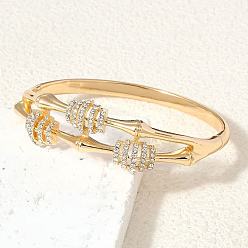 Golden Zinc Alloy Crystal Rhinestone Bamboo Joint Hinged Cuff Bangles for Women, Golden, 7.87 inch(20cm)